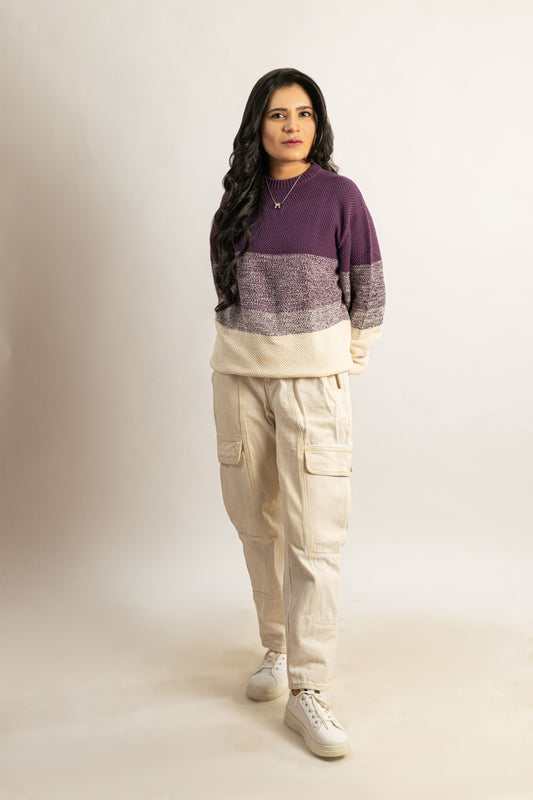Color Block Crew Neck Sweater For Women